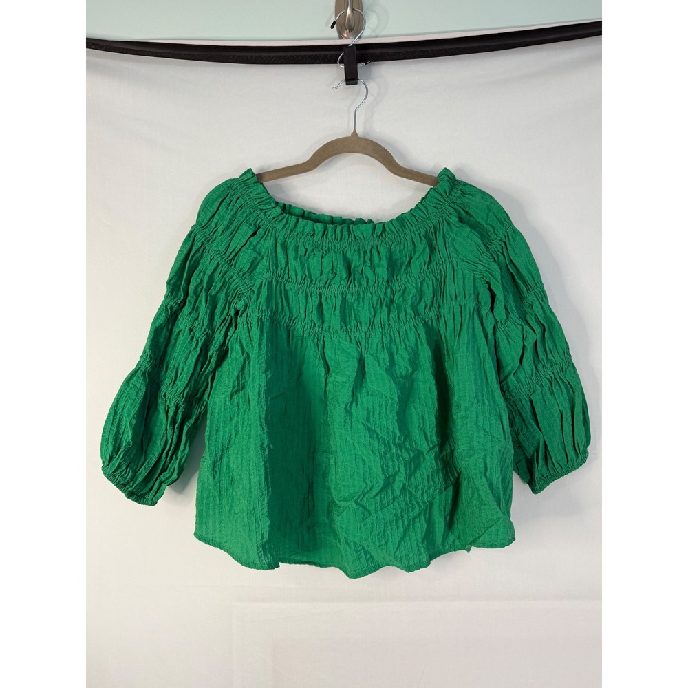 THML‎ Smocked Top Womens Small Green Excellent Off Shoulder Boho THS1286-GN